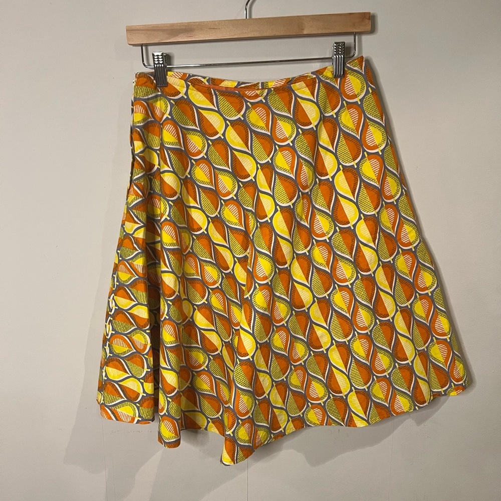 VINTAGE | Handmade geometric abstract print orange yellow a-line skirt - Picture 2 of 10